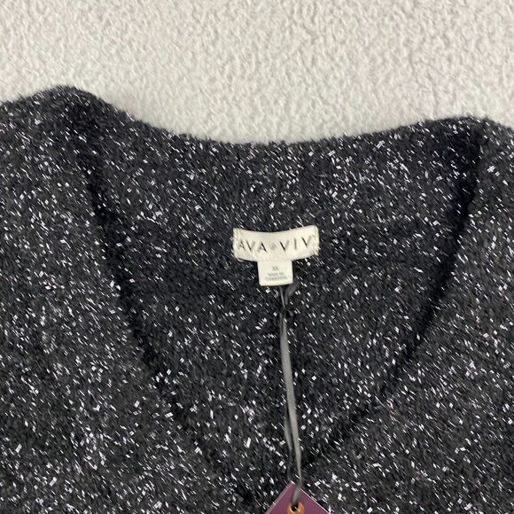 Ava & Viv Womens Sweater V Neck Black Silver Metallic Plus Size 3X (24W/26W) NWT - Picture 3 of 8